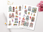 Preview: Weihnachten Stadt Sticker Set